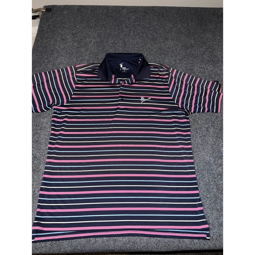 F&G Tech Mens XL Navy Blue Striped Southern Hills Golf Polo Shirt